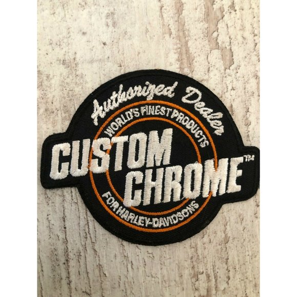 Harley Davidson Sew On Patch Custom Chrome Orange Black and White Embroidered - Picture 2 of 3